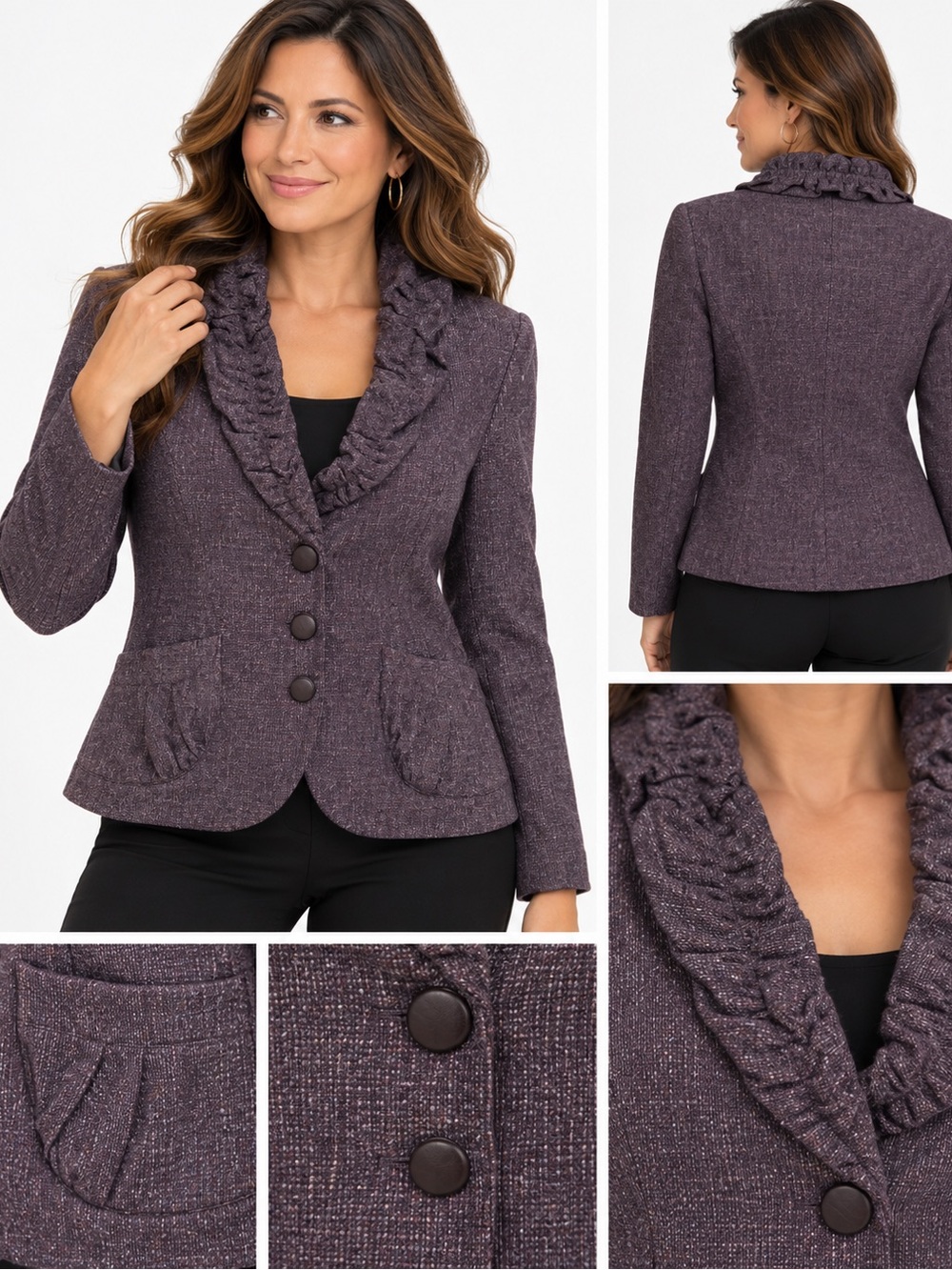 Iris Setlakwe Women’s Size 12 Wool Blend Ruffle Collar Blazer Purple Made Canada